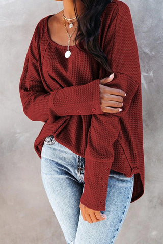 Button Sleeve Thermal Top - Red