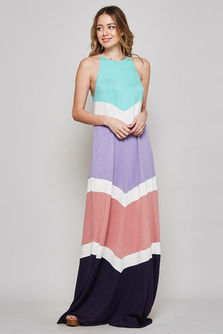 Color Block Maxi Dress - Mint and Lavender