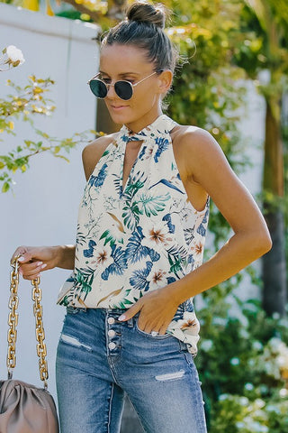 Floral Halter Top - Beige