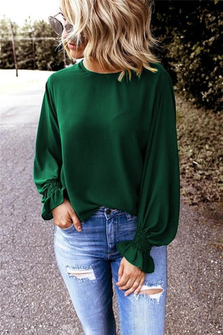 Crew Neck Balloon Sleeve Top - Green
