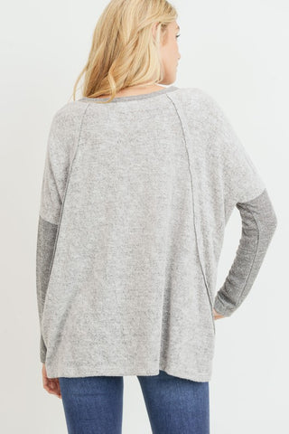 Contrast Sleeve Dolman Sleeve Top - Gray