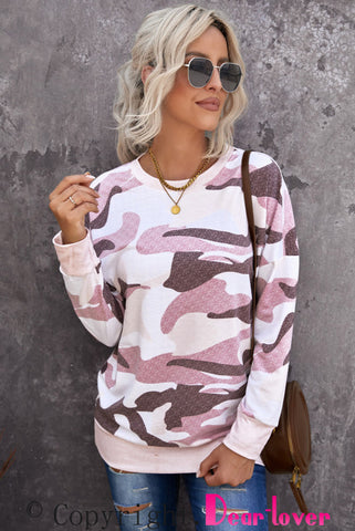 Camo Crew Neck Top - Pink