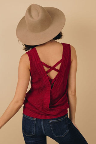 Reversible Criss Cross Sweater Knit Tank - Wine