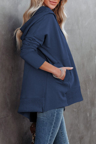 Henley Style Fall Hoodie - Navy