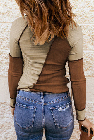 Color Block Thermal Top - Brown