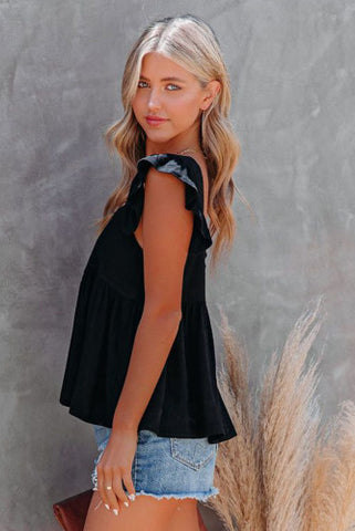 Baby Doll Linen Top - Black