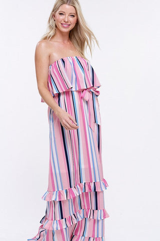 South of the Border Strapless Striped Maxi Dress - Pink Mix