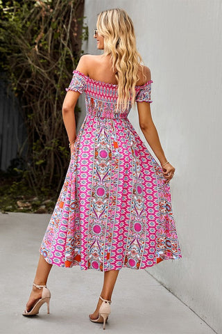 Boho Style Off Shoulder Dress - Pink