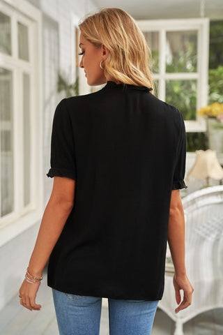 Ruffle.Sleeve Button Up Top - Black