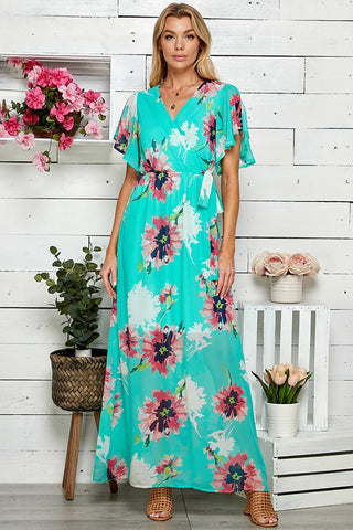 Tropical Blooms Maxi Dress - Green