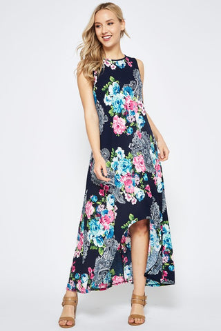 High Low Floral Maxi Dress - Tropical Floral