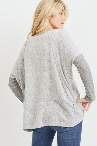 Contrast Sleeve Dolman Sleeve Top - Gray