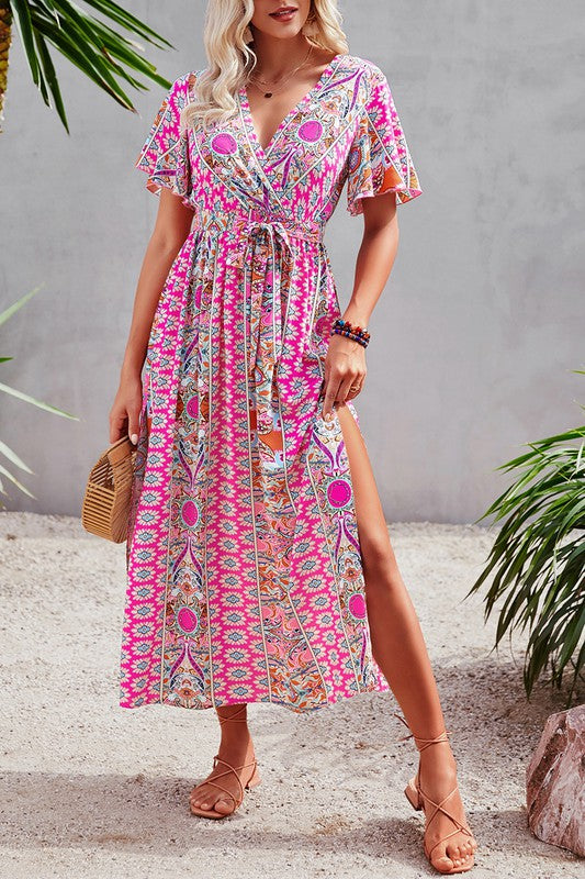 Pink Boho Maxi Dress Canada ESTELLE BOHO RUFFLE DRESS-PINK Lucca Couture Pink Boho Maxi Dress Canada ESTELLE BOHO RUFFLE DRESS-PINK Lucca Couture
