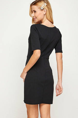Half Sleeve Fitted Dress - Black