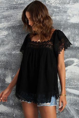 Lace Baby Doll Top - Black