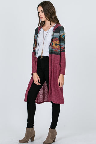 Aztec Cardigan - Burgundy