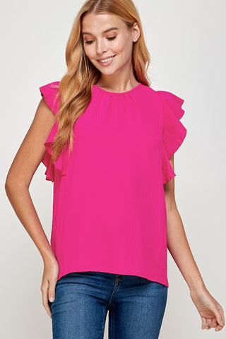 Spring Frills Sleeveless Top - Fuchsia