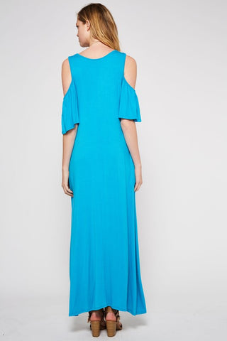 Cold Shoulder Maxi Dress - Turquoise