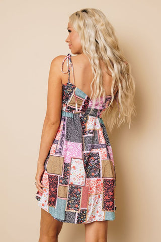 Boho Patchwork Dress - Pink