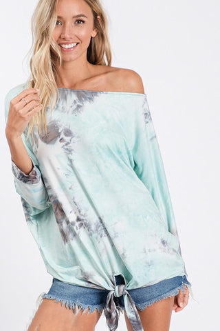Boat Neck Tie Dye Top - Mint