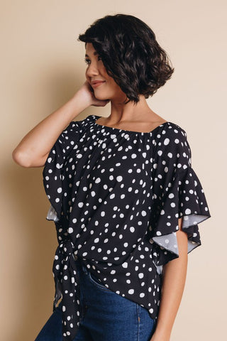 Off Shoulder Polka Dot Tie Top