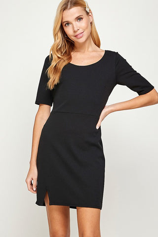 Half Sleeve Fitted Dress - Black