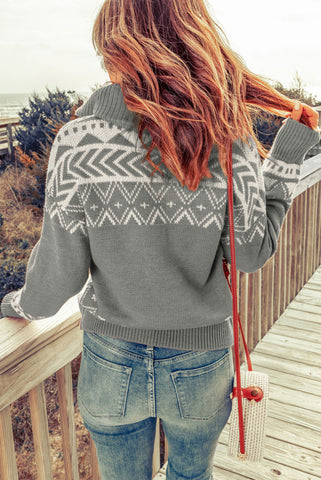 Aztec Zip Up Sweater - Gray