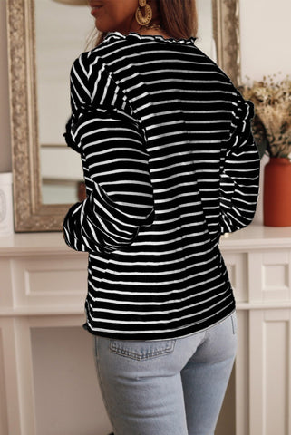 Striped Button Up Top - Black