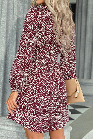 Dots Long Sleeve Tie Dress - Burgundy