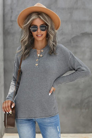 Henley Style Sweater - Gray