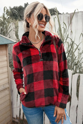 Plush Buffalo Plaid Pullover - Red