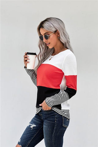 Color Block Striped Top - Tomato