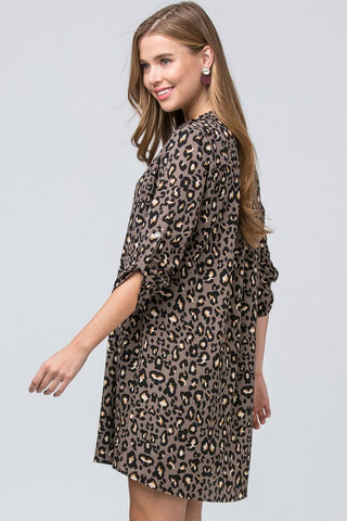 Leopard Shift Dress - Brown
