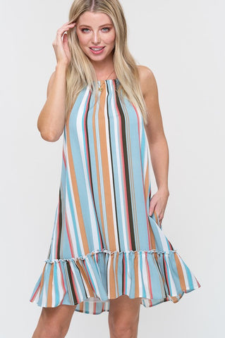 Striped Halter Dress - Emerald