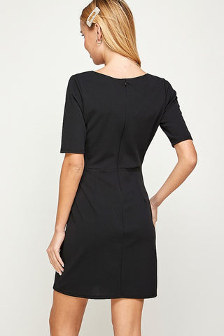 Half Sleeve Fitted Dress - Black