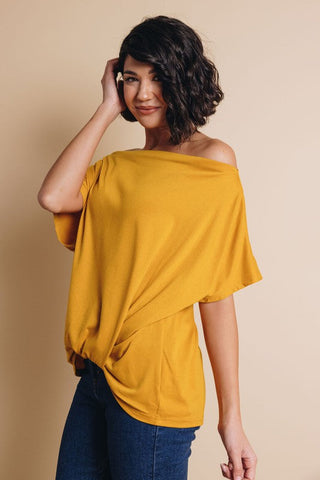 Short Sleeve Off Shoulder Knotted Top - Yellow