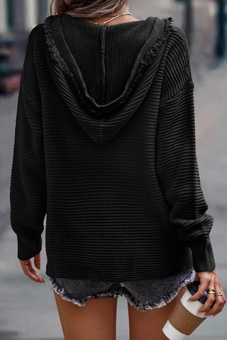 V-Neck Sweater Hoodie - Black