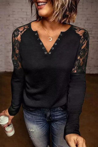 Lace Sleeve Top - Black
