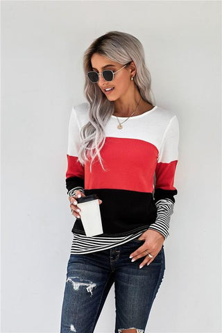 Color Block Striped Top - Tomato