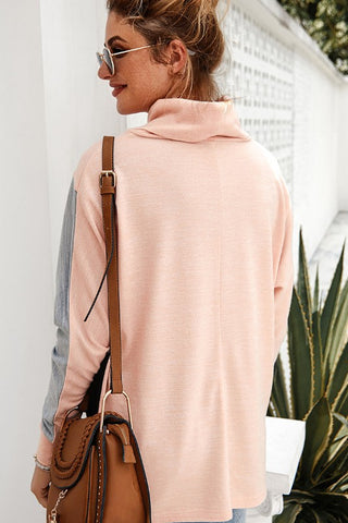 Coffee Date Color Block Cowl Neck Top - Peach