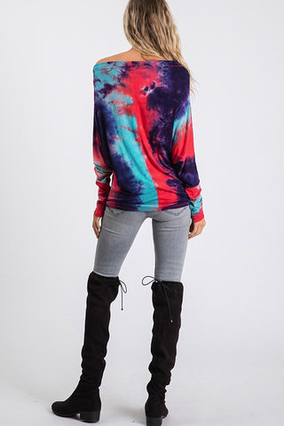 Tie Dye Dolman Top - Mint and Red
