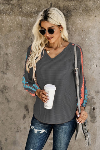 Contrast Sleeve Thermal Top - Grey