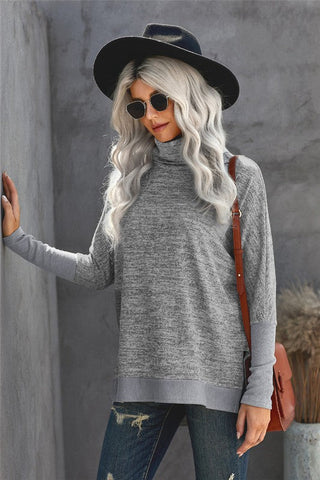 Dolman Sleeve Turtleneck Top - Gray