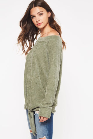 Fuzzy Tunic Top with Tie Bottom - Olive