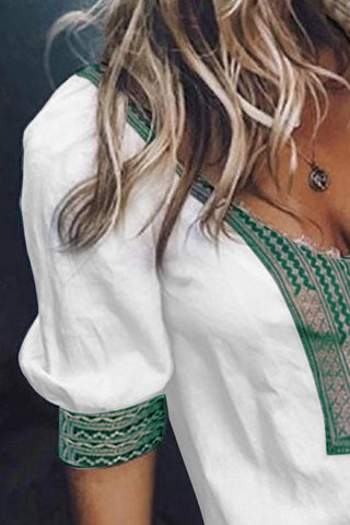 Embroidered V-Neck Top - White