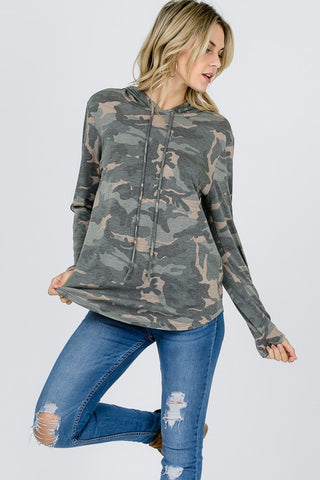Camo Hoodie With Sequined Elbow Patches - Olive