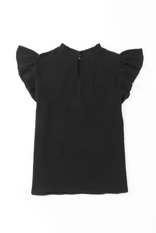 Crinkle Fabric Flutter Sleeve Top - Black