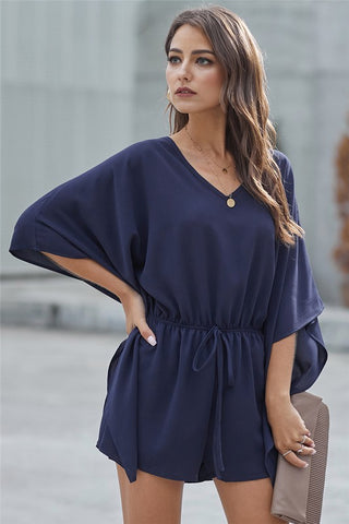 Kimono Sleeve Romper - Navy Blue