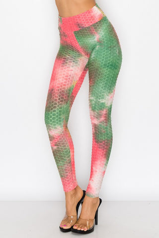 Bottom Lift Honeycomb Tie Dye Leggings -  4 colors