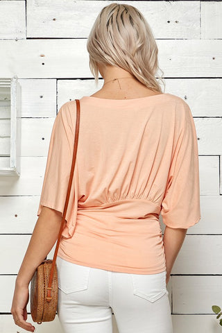 Boat Neck Kimono Sleeve Top - Peach